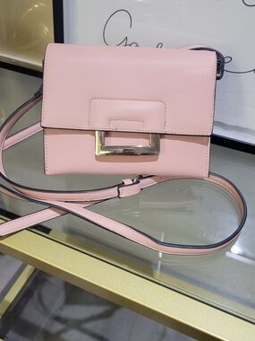 Pink Crossbody Shoulder Bag with Gold Buckle